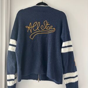 💛💙🤍Sundry Navy Varsity Zip Cardigan All Star Sweater Size XL
